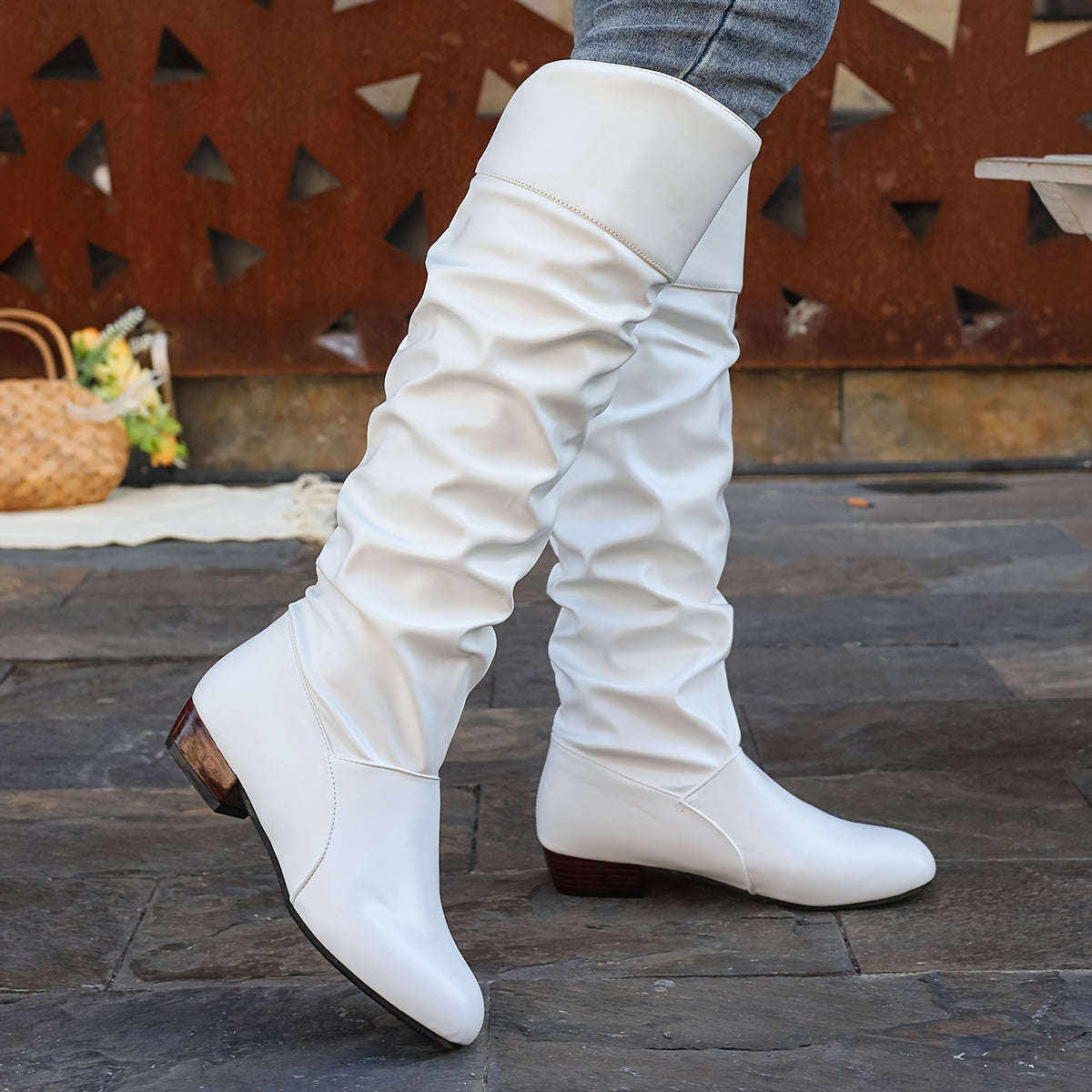 Women's Slouch Knee-High Boots with Low Heel - view 4