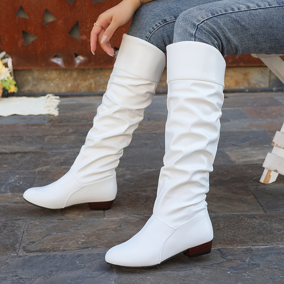 Women's Slouch Knee-High Boots with Low Heel - view 5