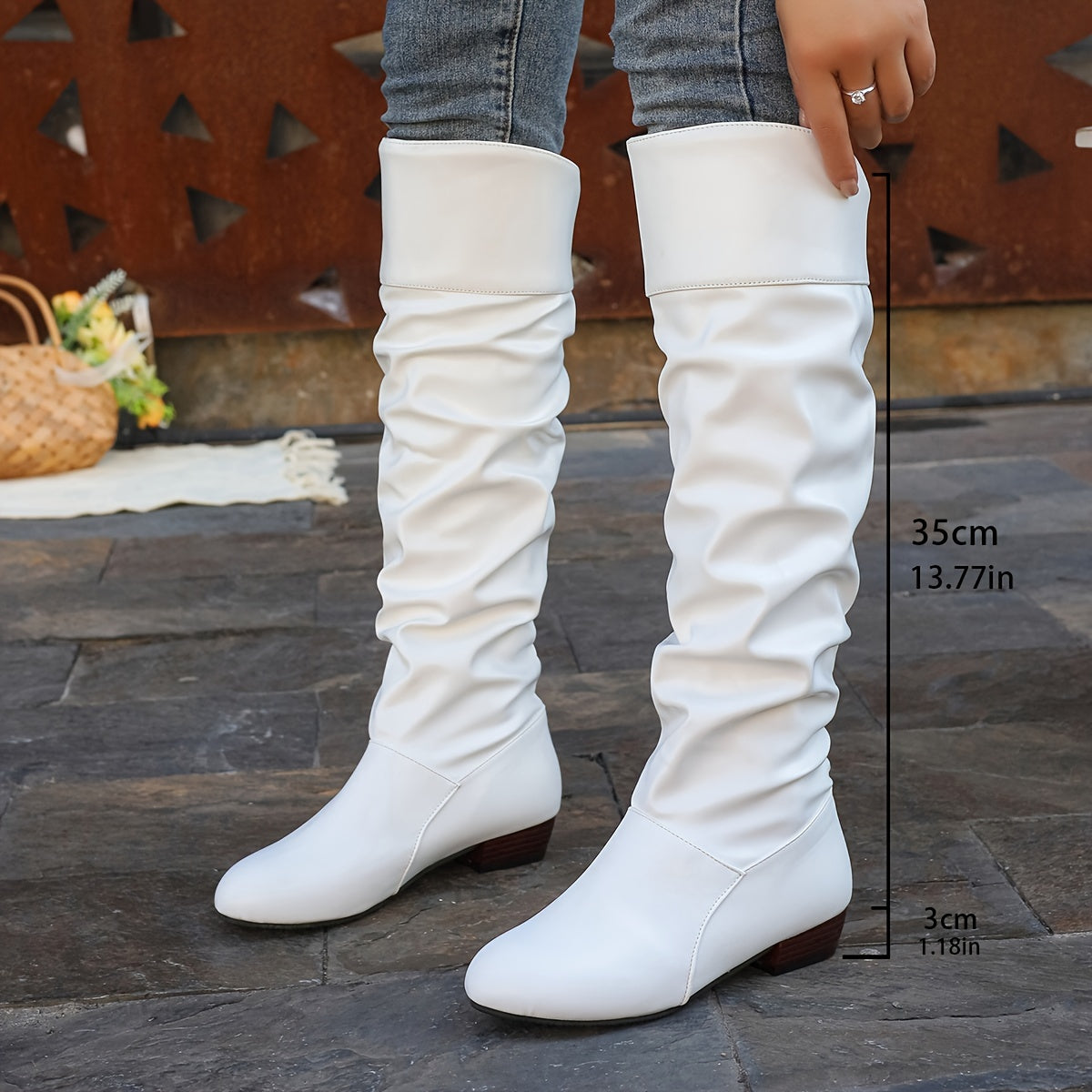 Women's Slouch Knee-High Boots with Low Heel - view 6