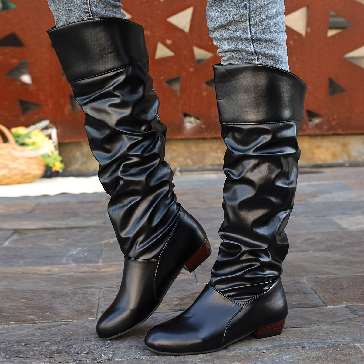 Women's Slouch Knee-High Boots with Low Heel - view 7