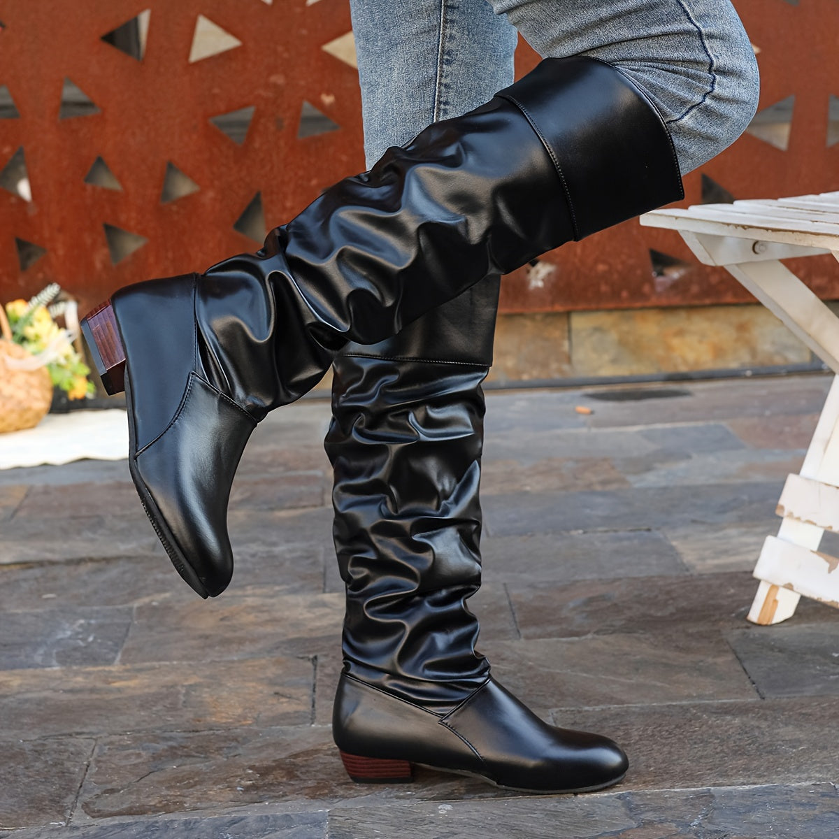 Women's Slouch Knee-High Boots with Low Heel - view 8