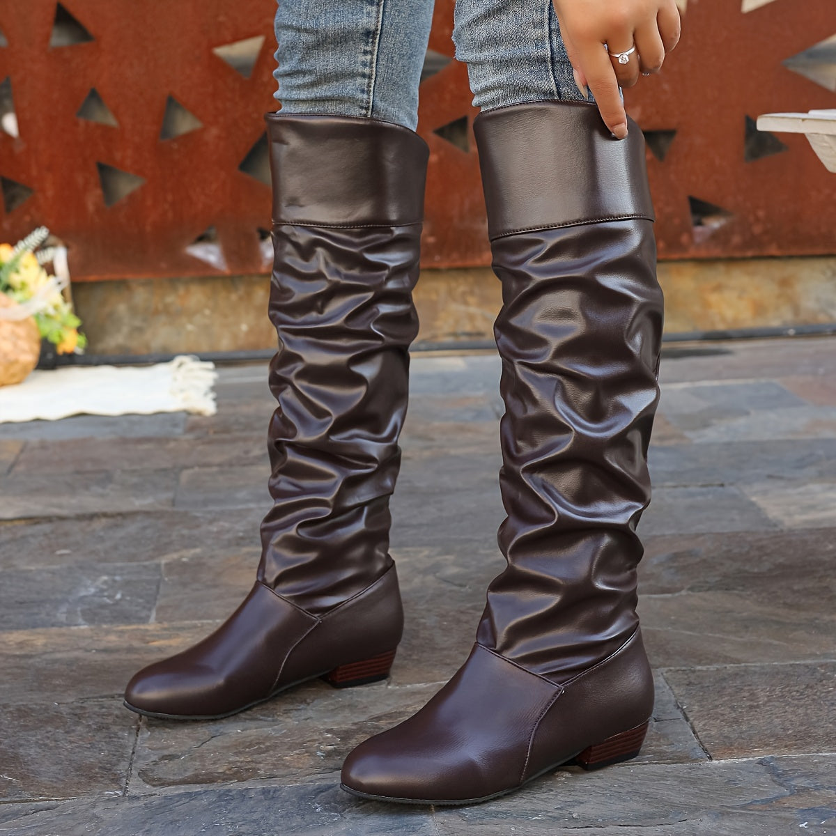 Women's Slouch Knee-High Boots with Low Heel - view 9