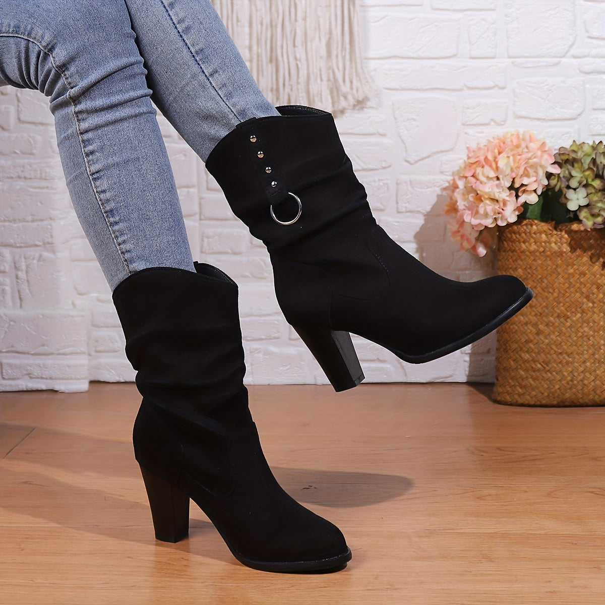Women's Slouchy Western Ankle Boots with Square Toe - view 1