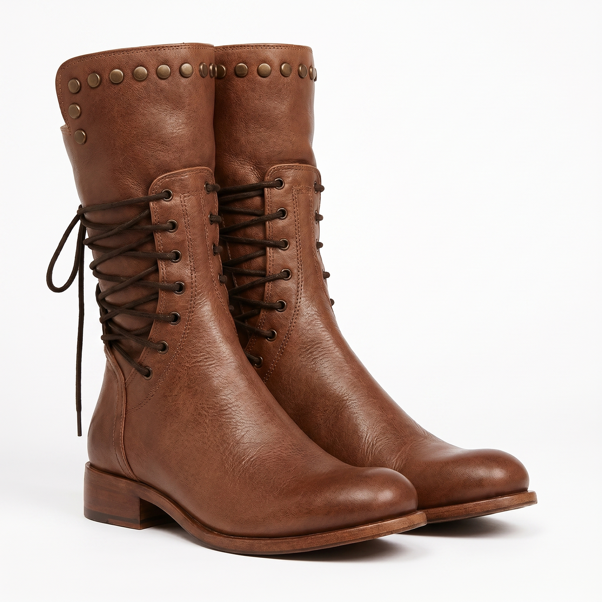 Women's Studded Lace-Up Mid-Calf Boots - view 2