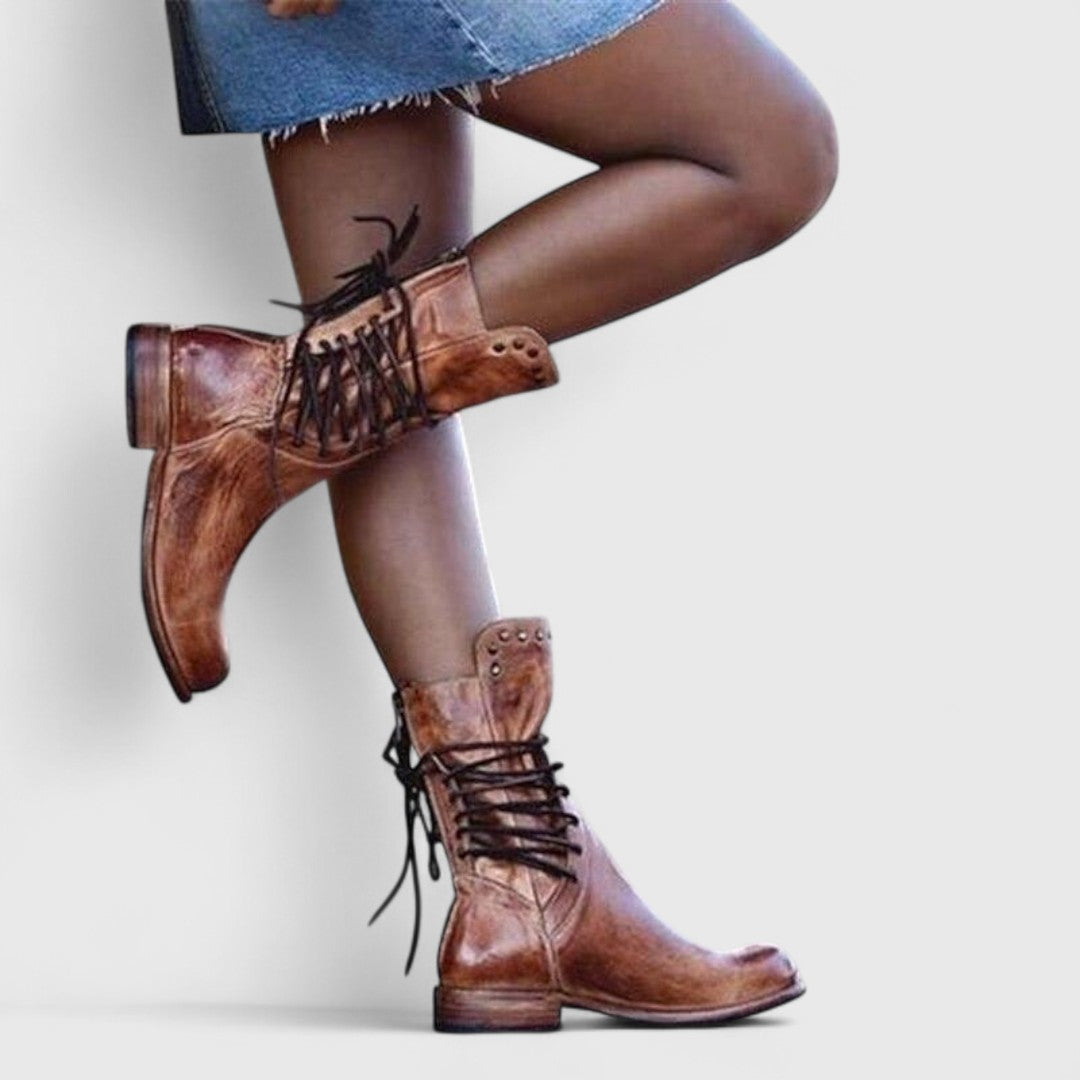 Women's Studded Lace-Up Mid-Calf Boots - view 9