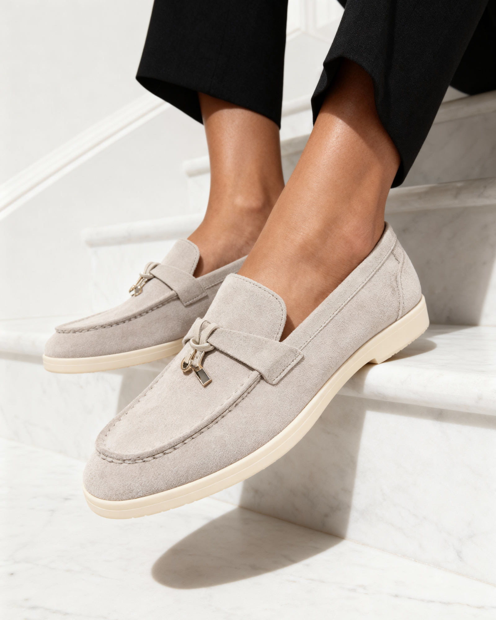 Women's suede loafers in Beige - front view