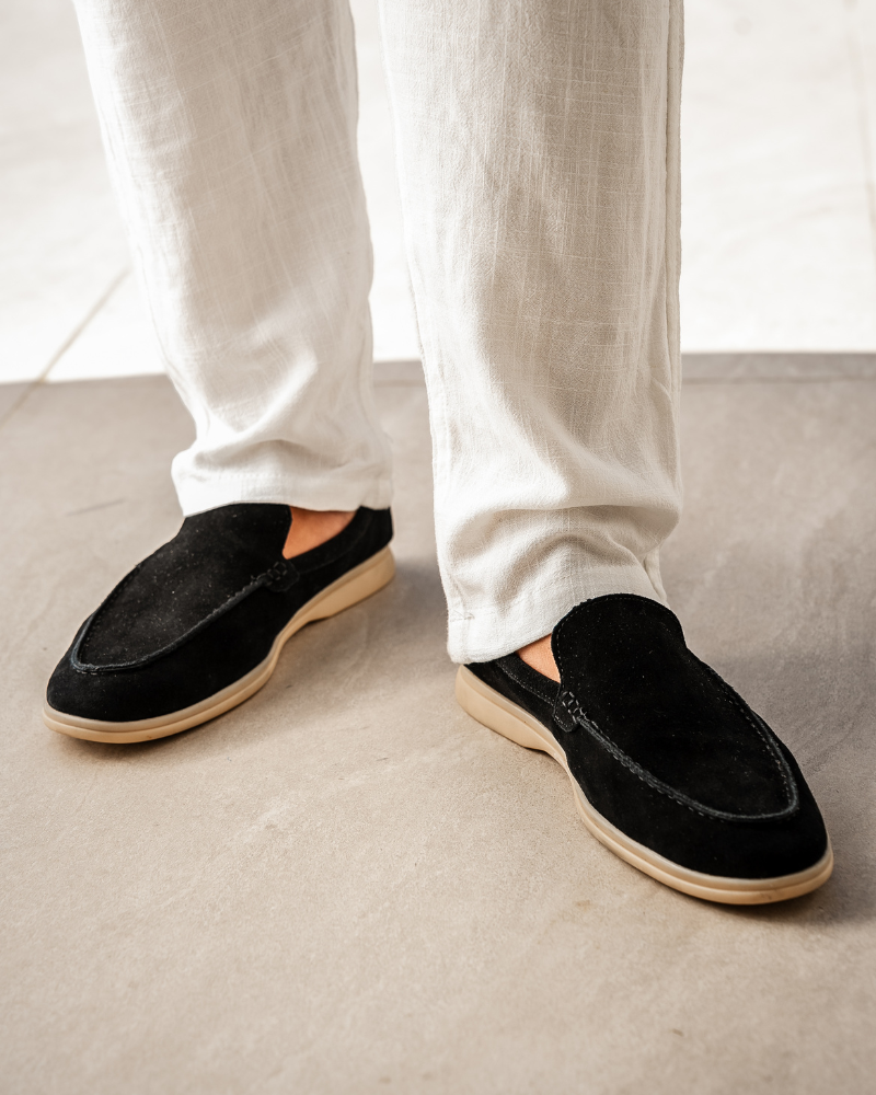 Men's suede loafers in Marine Blue - front view