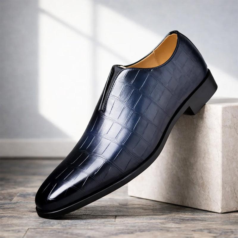 Men's croc-embossed glossy slip-on loafers, view 2