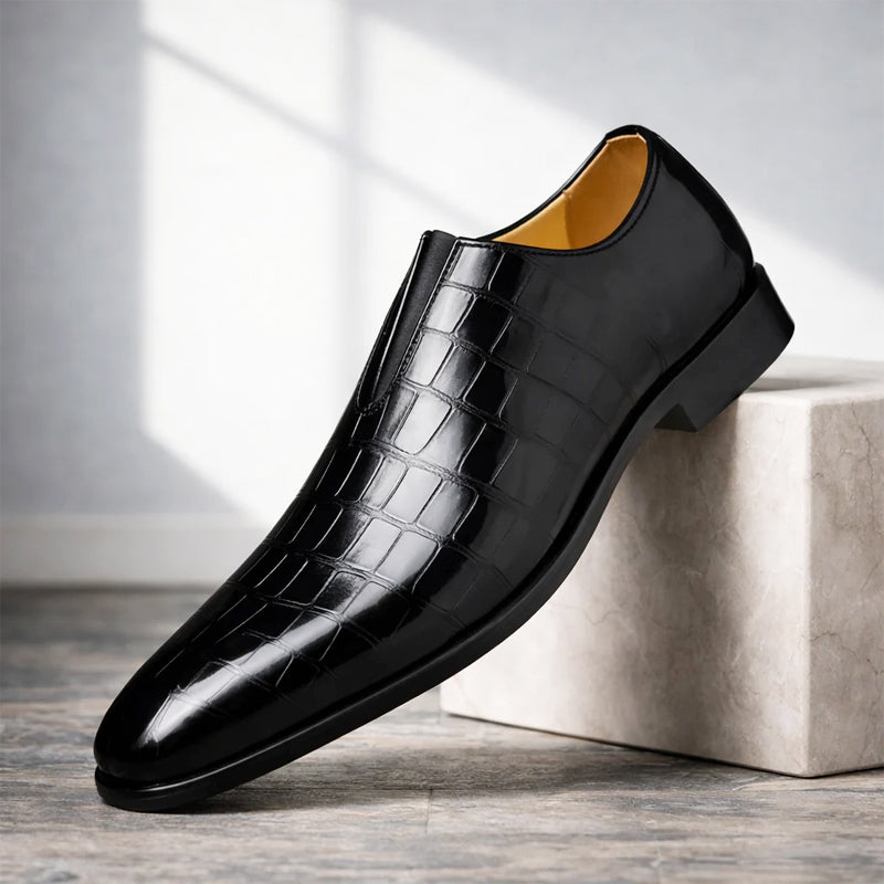 Men's croc-embossed glossy slip-on loafers, view 3