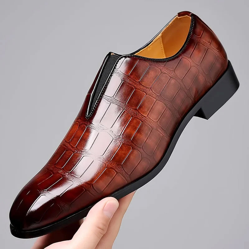 Men's croc-embossed glossy slip-on loafers, view 6