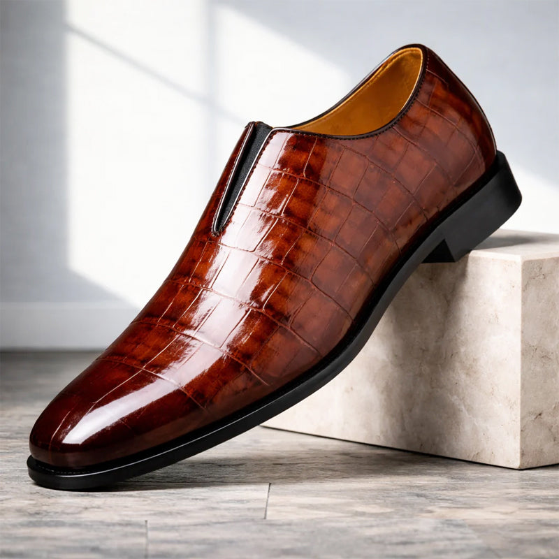Men's croc-embossed glossy slip-on loafers, view 1