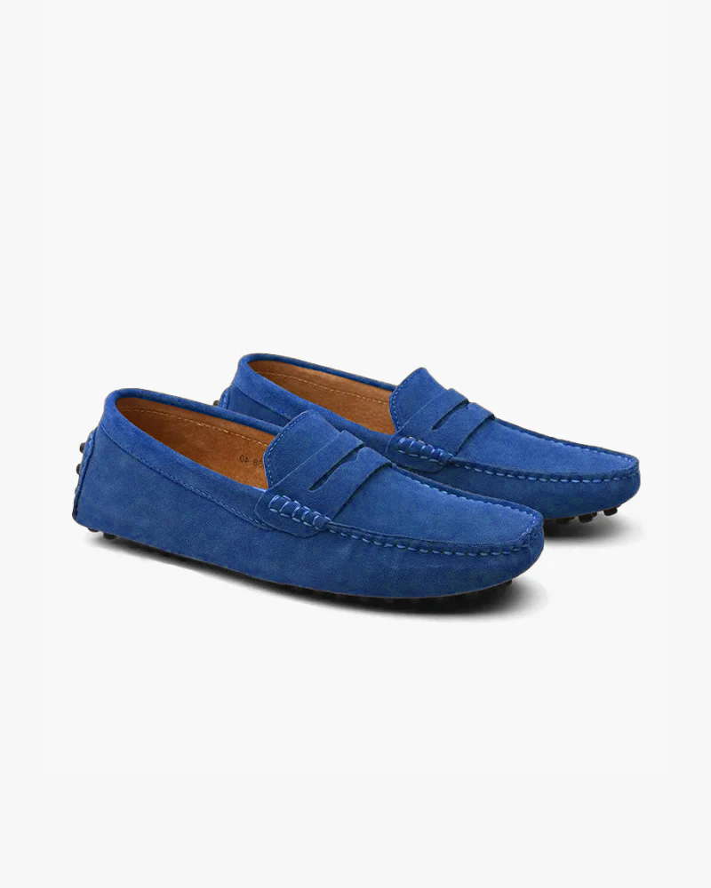 Men's suede driver loafers in Ocean Blue - front view