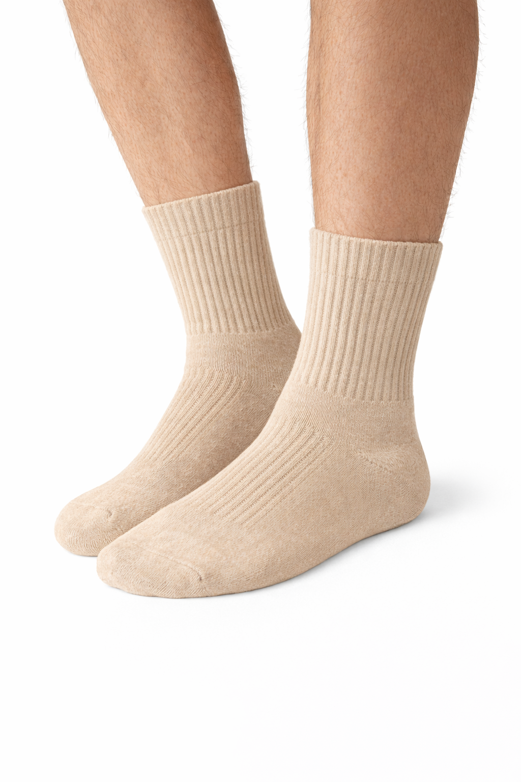 beige ribbed crew socks - detail view