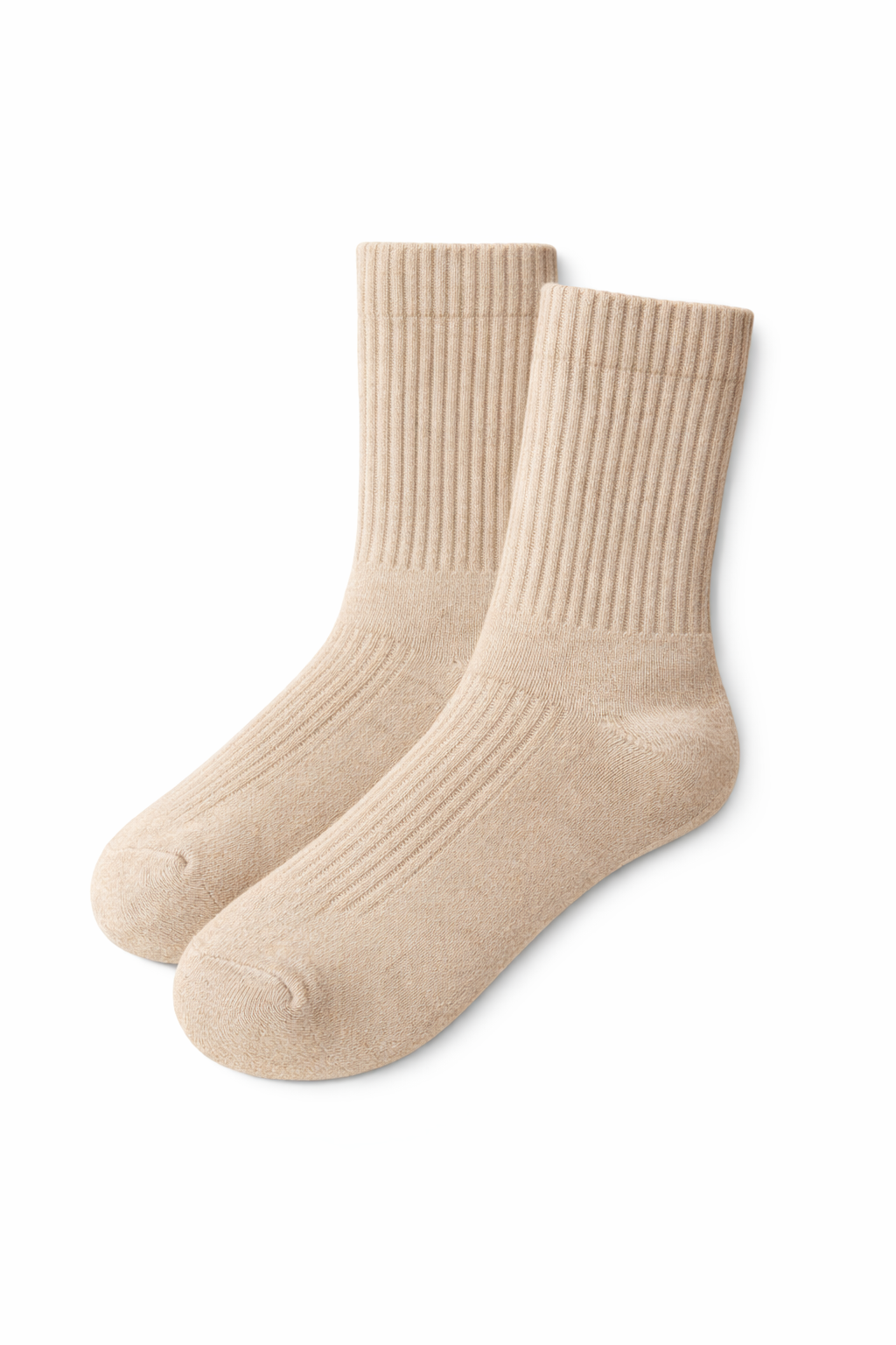 beige ribbed crew socks - front view