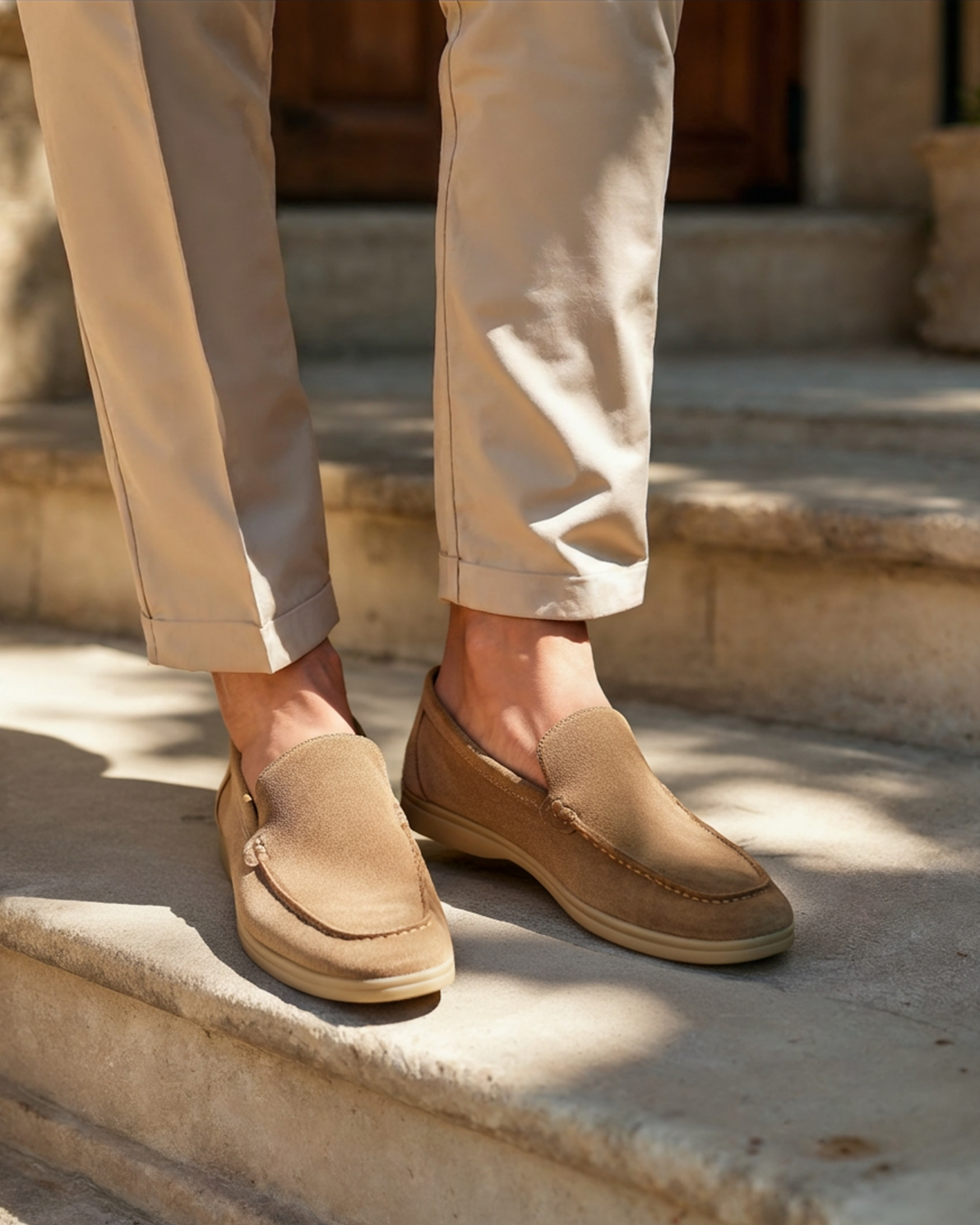 Men's suede loafers in Olive - front view