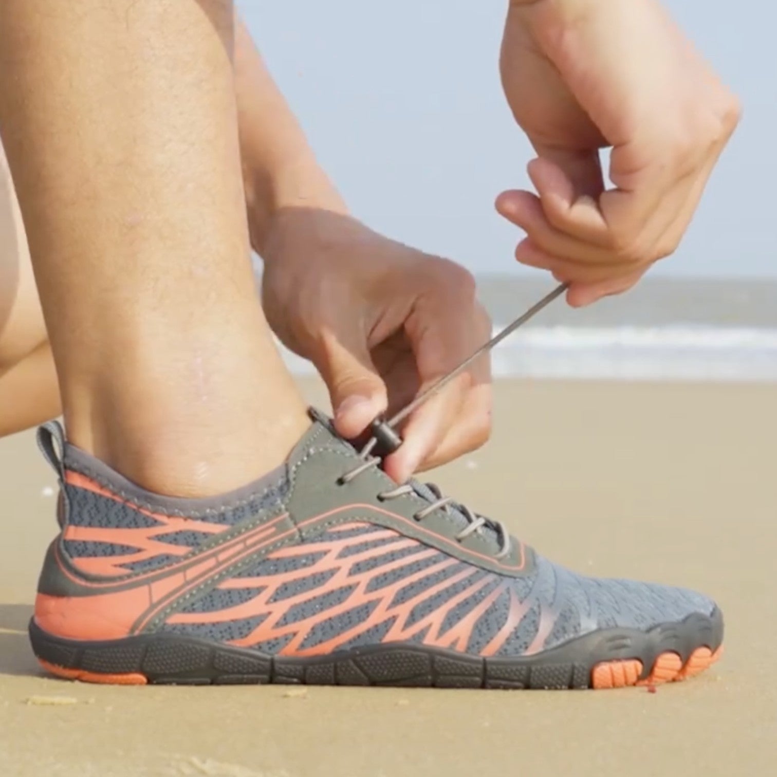 Men's barefoot mesh trainers in pink drawstring lacing quick-dry
