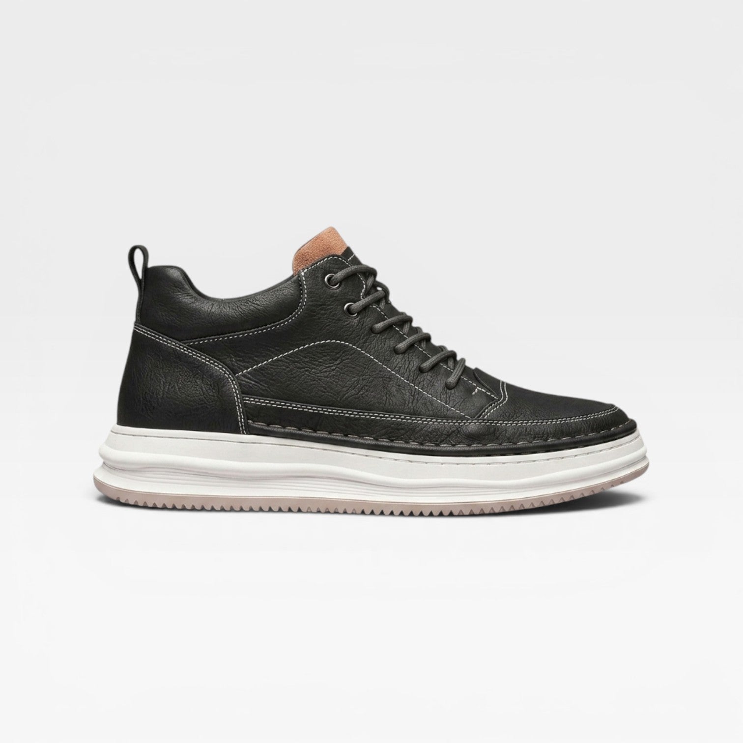 Men's burnished leather lace-up trainers in black smart casual
