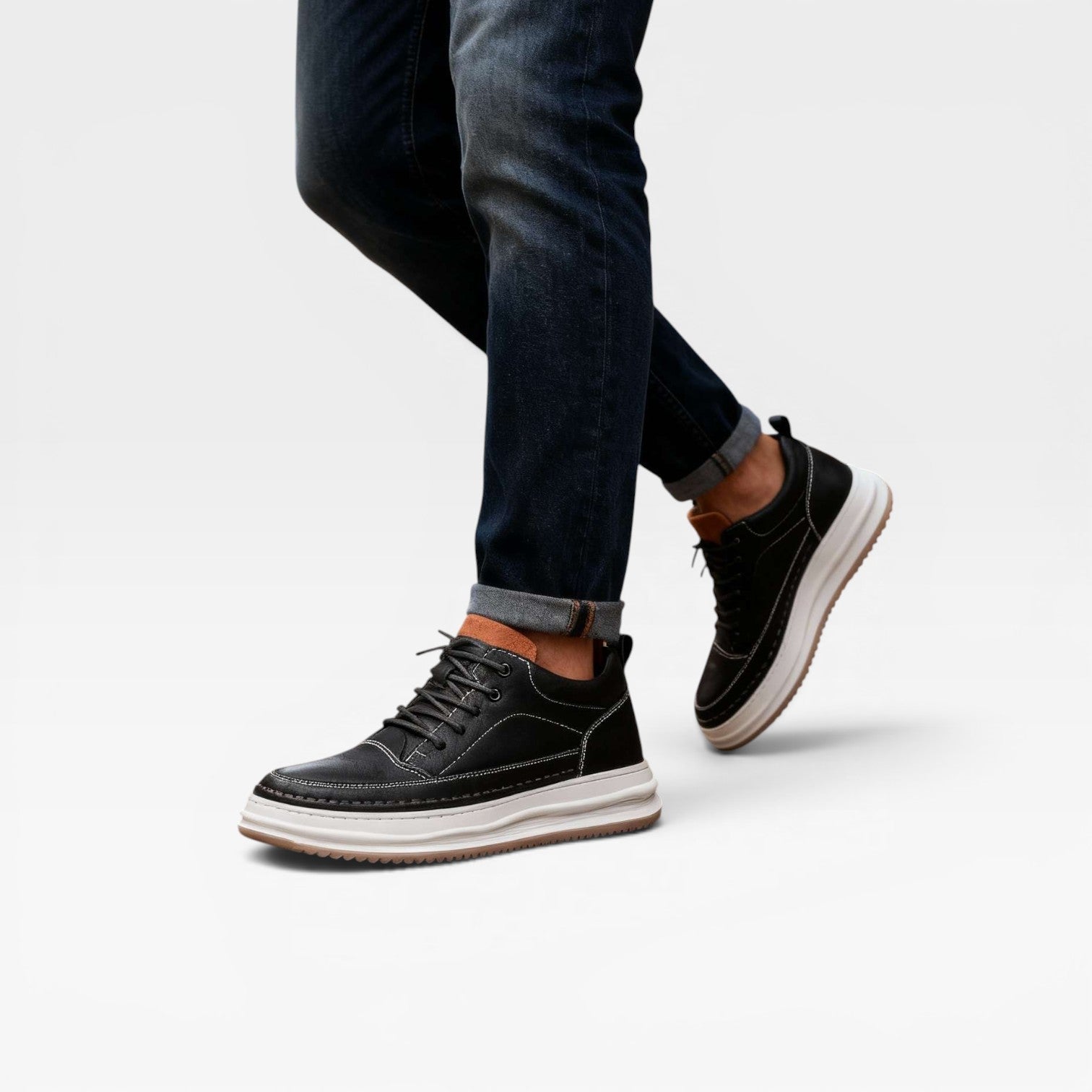 Men's burnished leather trainers lifestyle casual city everyday