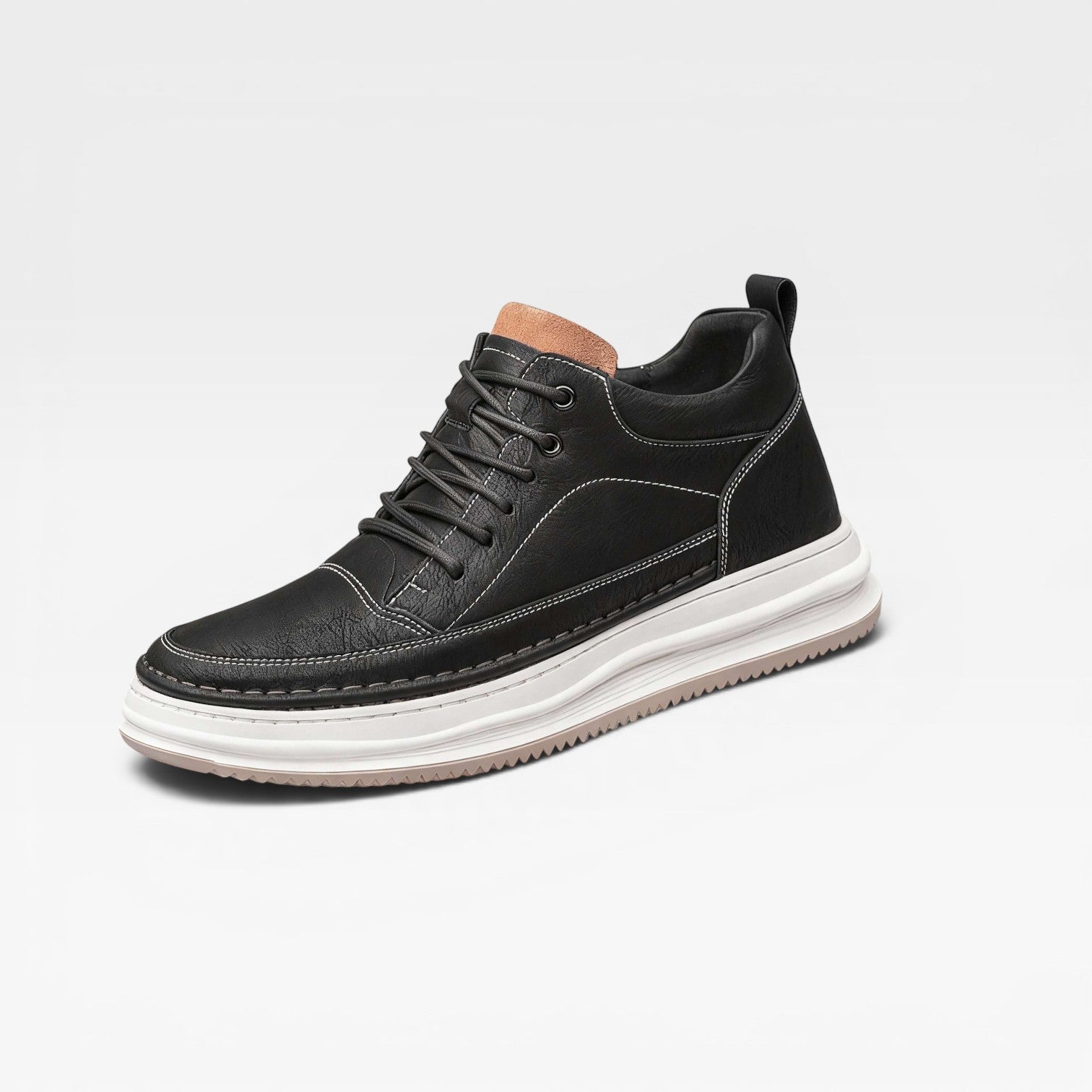 Sole of men's burnished leather trainers cushioned white contemporary