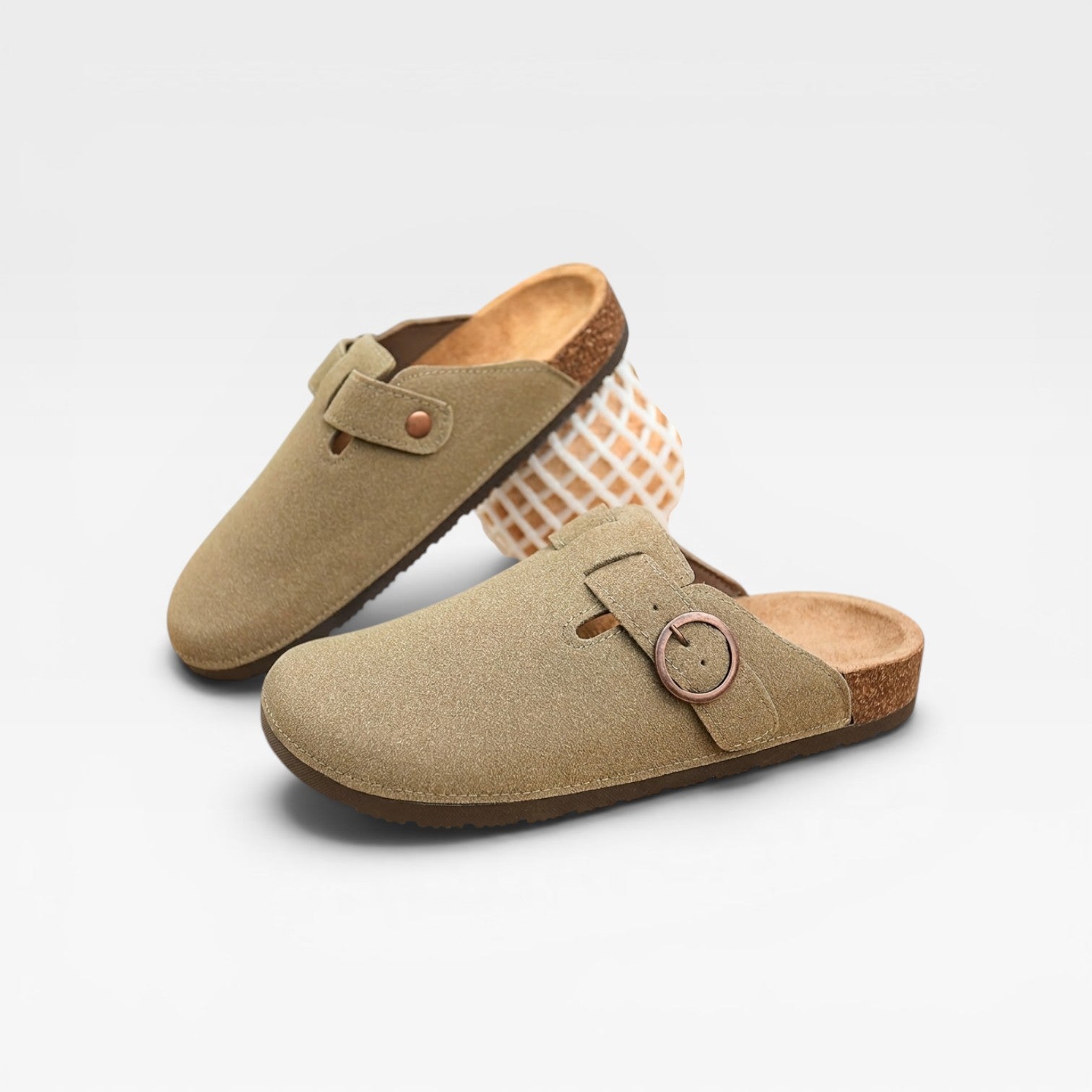 Men's cork footbed clogs in black suede upper casual summer