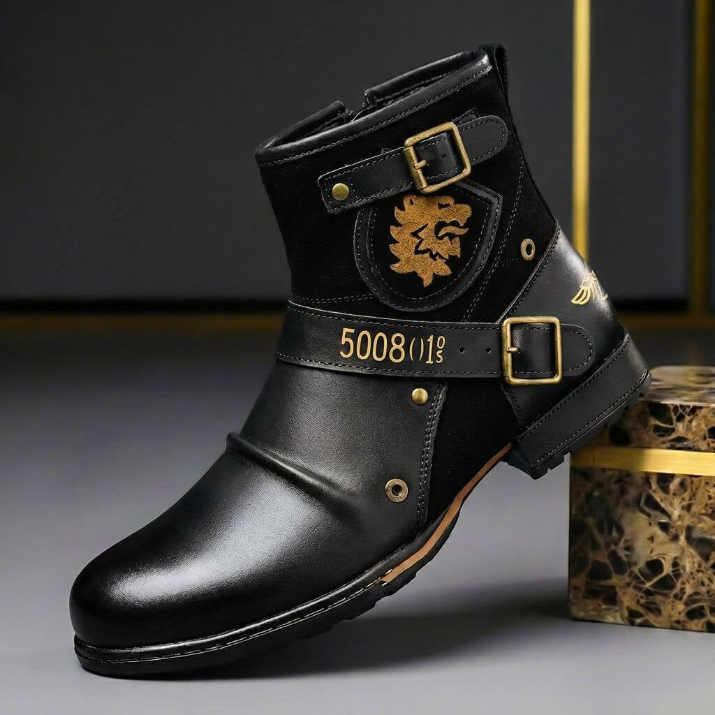 Men's Double Buckle Ankle Boots with Side Zip - view 3
