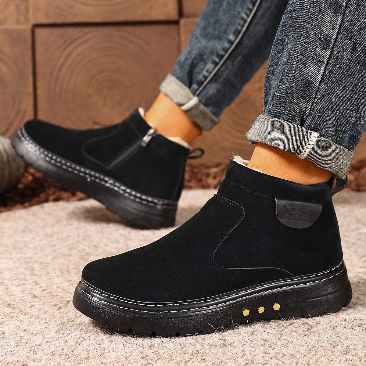 Men's Fleece-Lined Side-Zip Suede-Look Ankle Boots - view 4