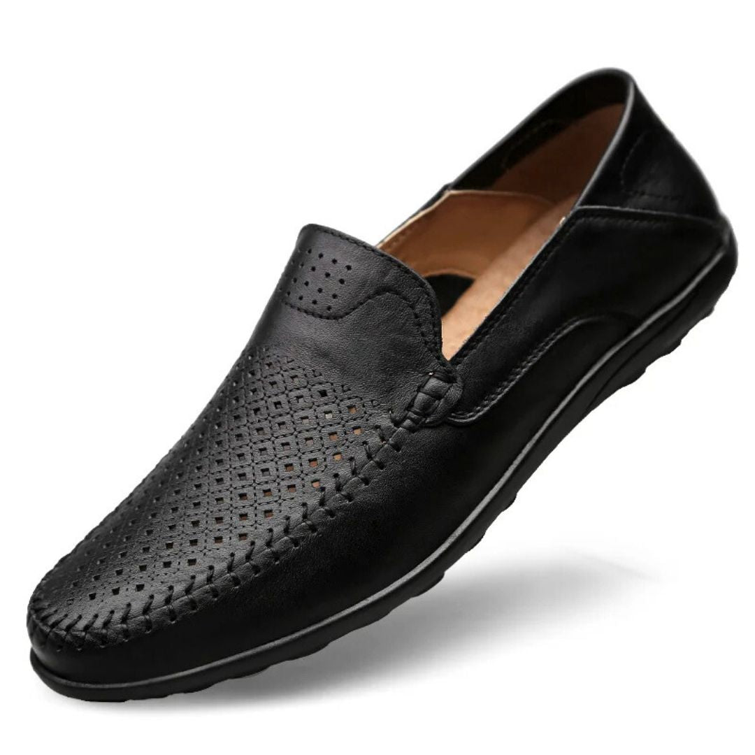 Men's genuine leather loafers in Black - front view