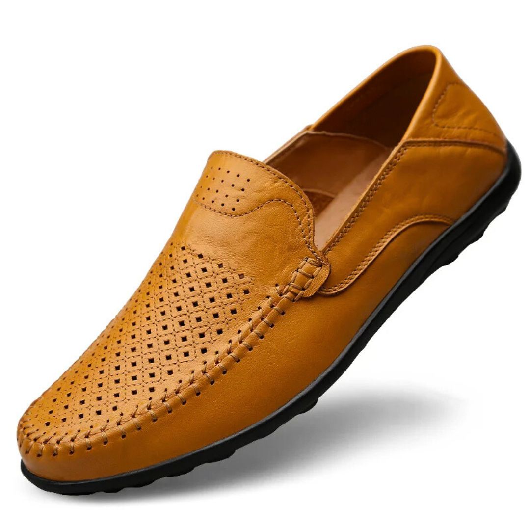 Men's genuine leather loafers in Tan - front view