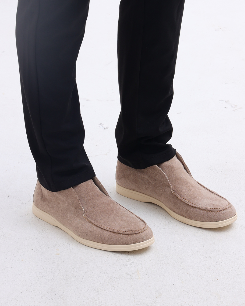 Men's high-cut slip-on suede loafers in Fog Blue - front view
