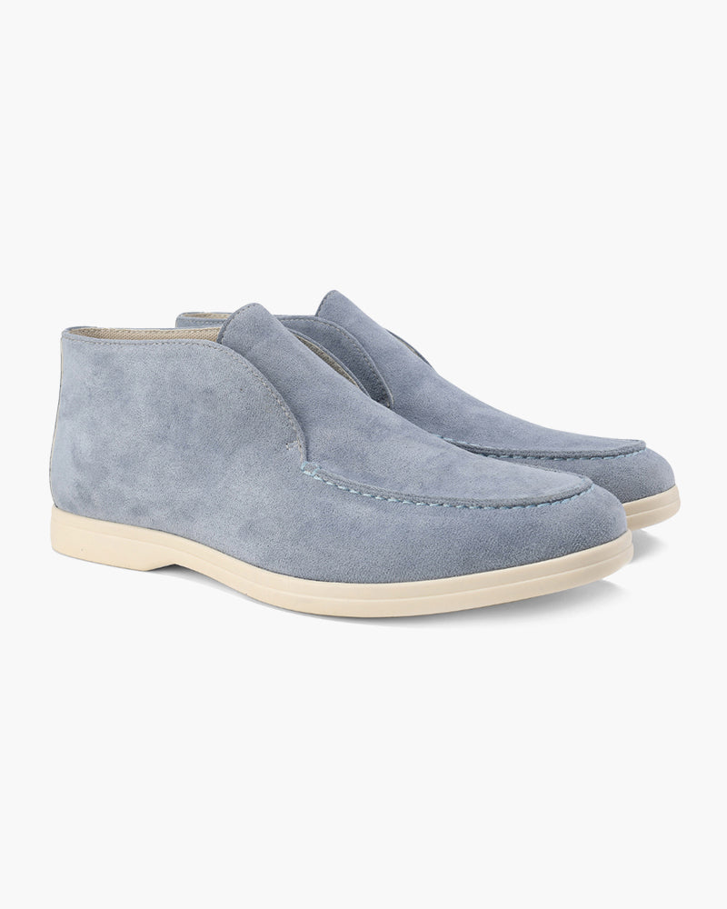 Men's high-cut slip-on suede loafers in Beige - front view
