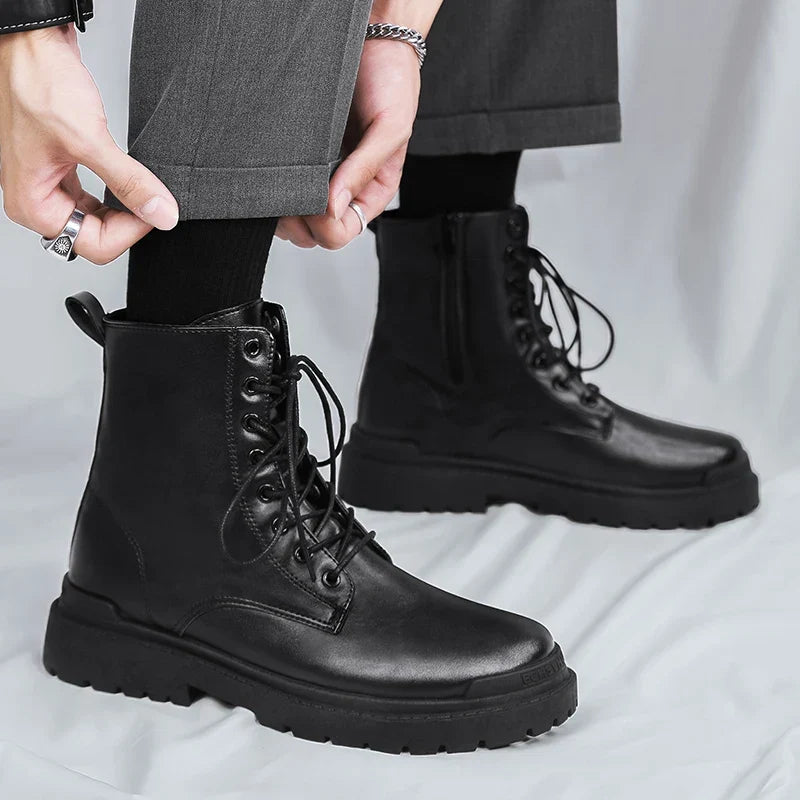 Men's Lace-Up and Side Zip Combat Style Ankle Boots - view 1