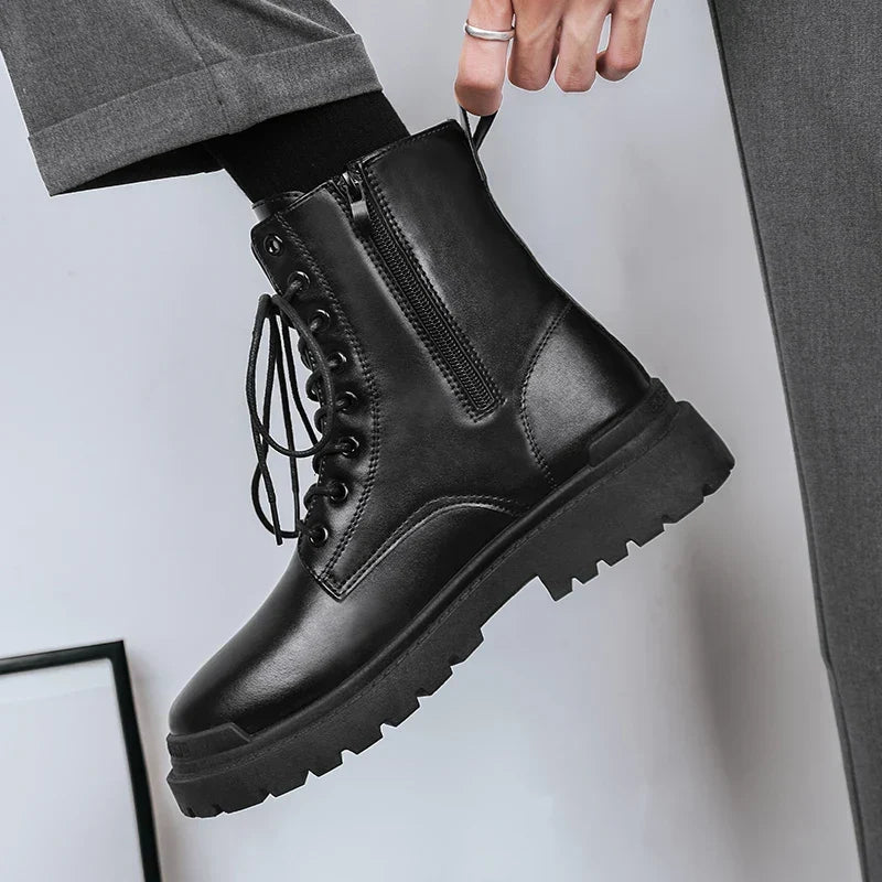 Men's Lace-Up and Side Zip Combat Style Ankle Boots - view 3
