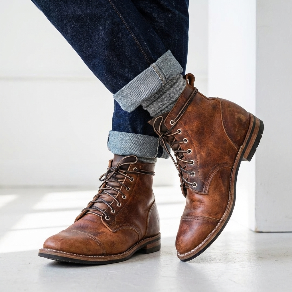 Men's Lace-Up Distressed Finish Cap Toe Ankle Boots - view 1