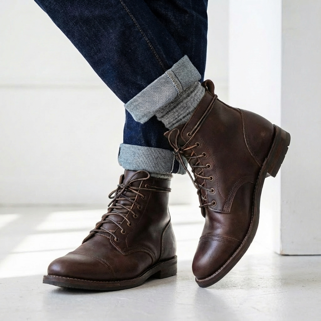 Men's Lace-Up Distressed Finish Cap Toe Ankle Boots - view 2