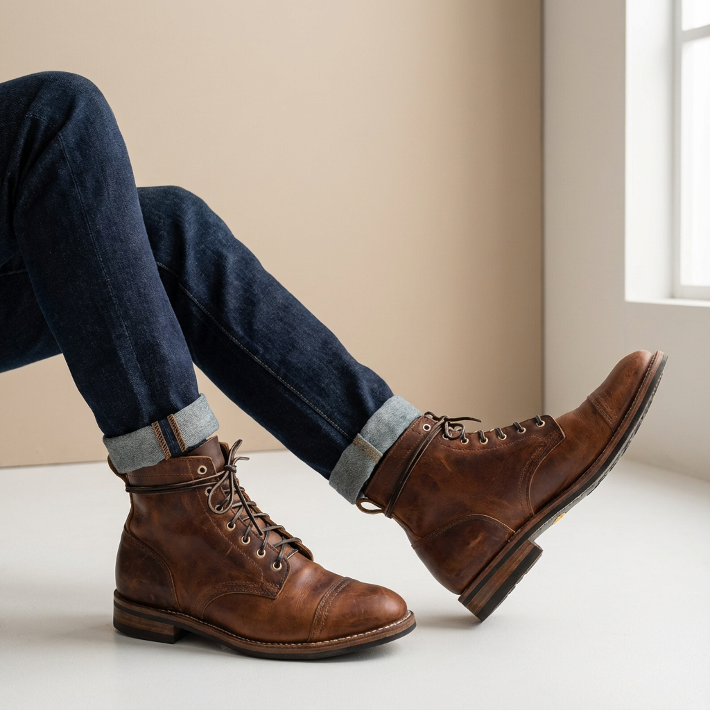 Men's Lace-Up Distressed Finish Cap Toe Ankle Boots - view 3