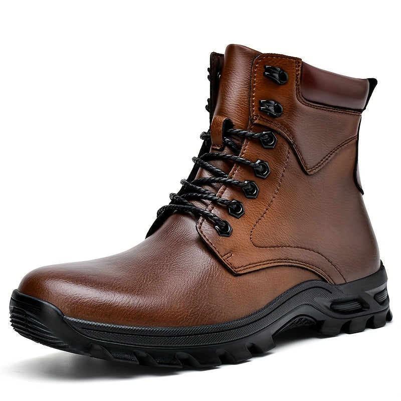 Men's Lace-Up Mid-Top Boots with Rugged Sole - view 1