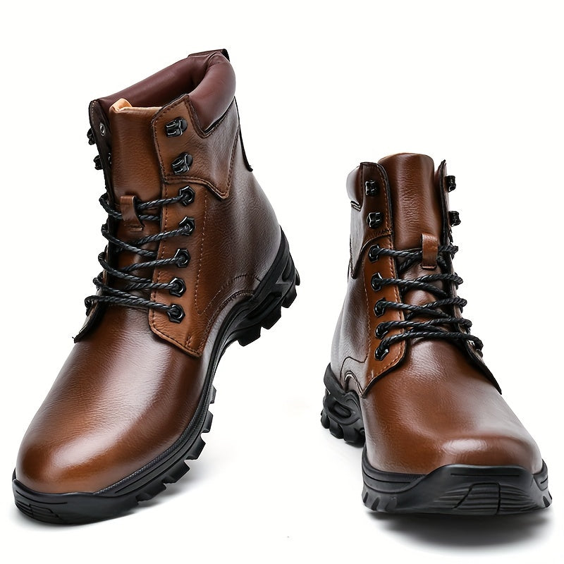 Men's Lace-Up Mid-Top Boots with Rugged Sole - view 3