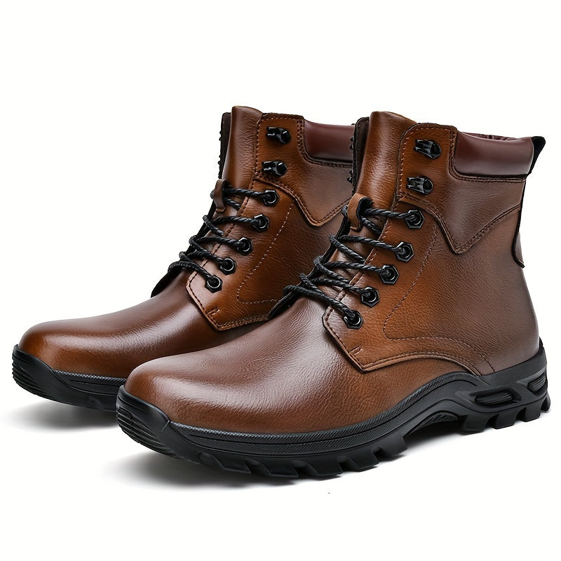 Men's Lace-Up Mid-Top Boots with Rugged Sole - view 5
