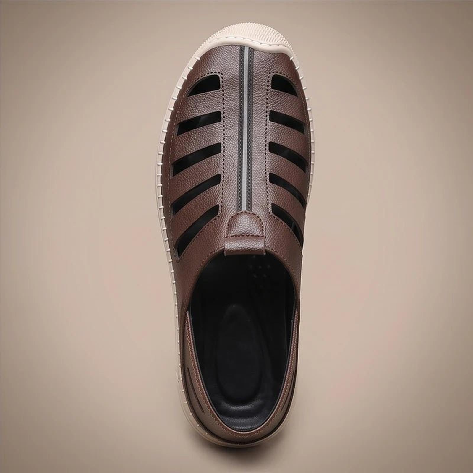 Men's closed-toe leather fisherman sandals - back view