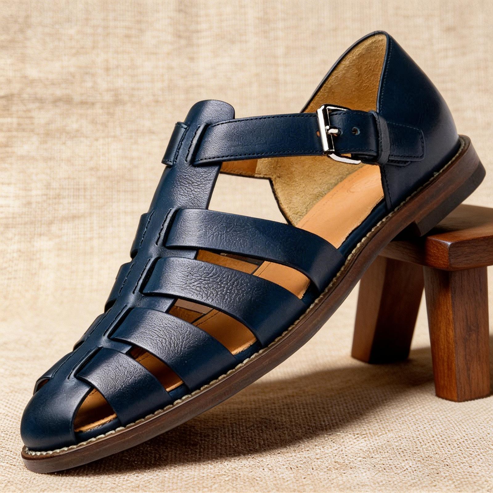 men's leather fisherman sandals - woven strap detail