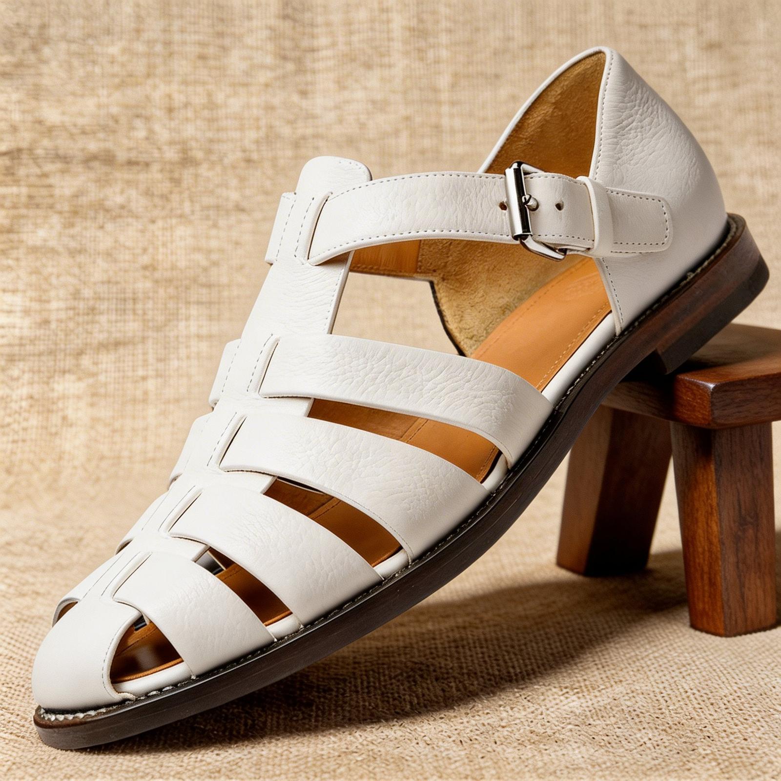 men's leather fisherman sandals in Light Brown - front view