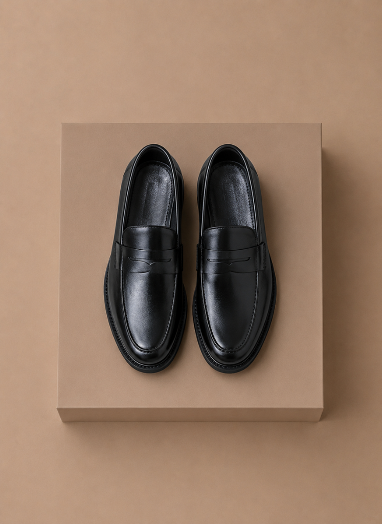 Men's leather penny loafers classic slip-on - front view