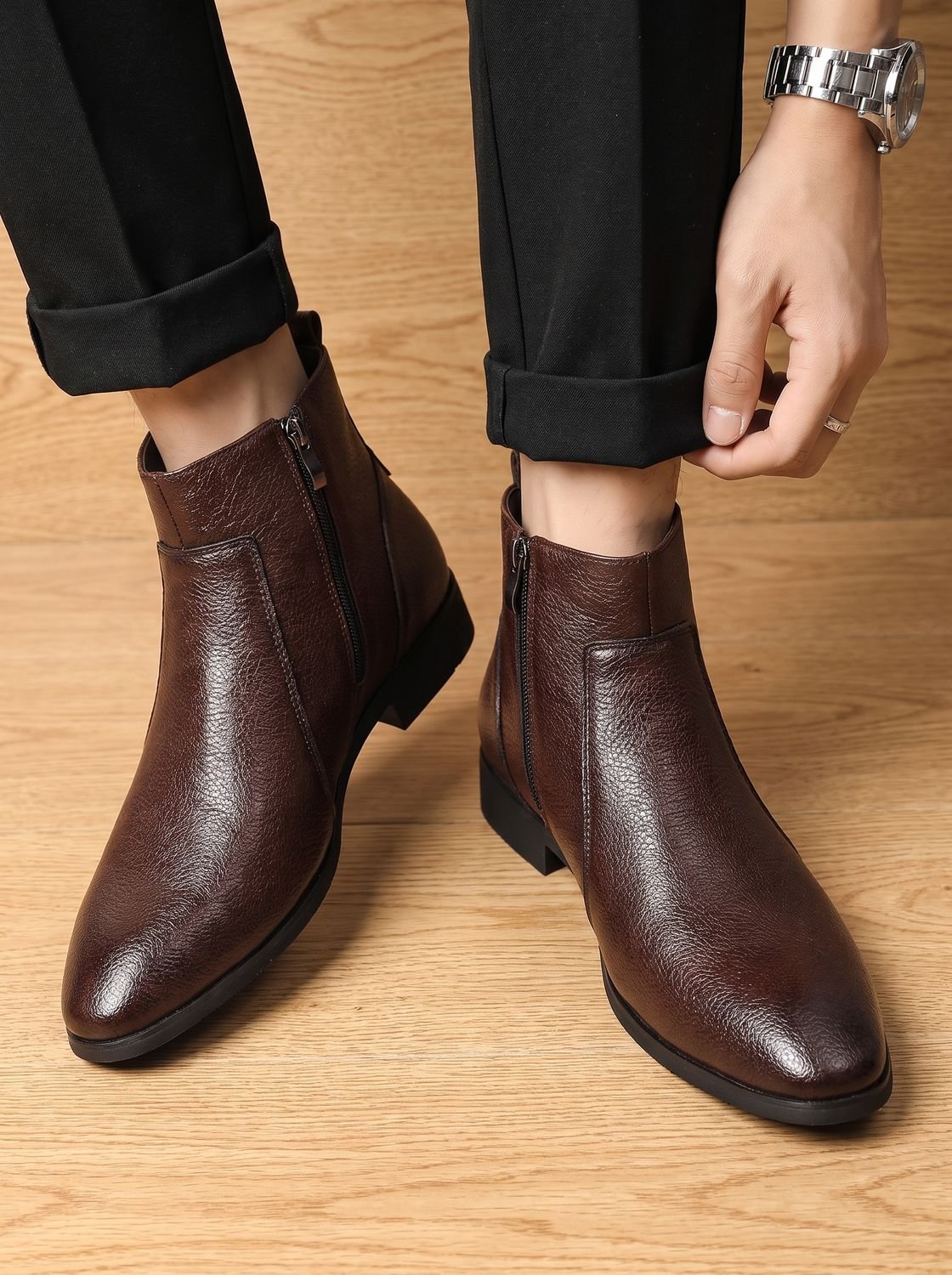 Men's Side-Zip Ankle Boots with Pointed Toe - view 2