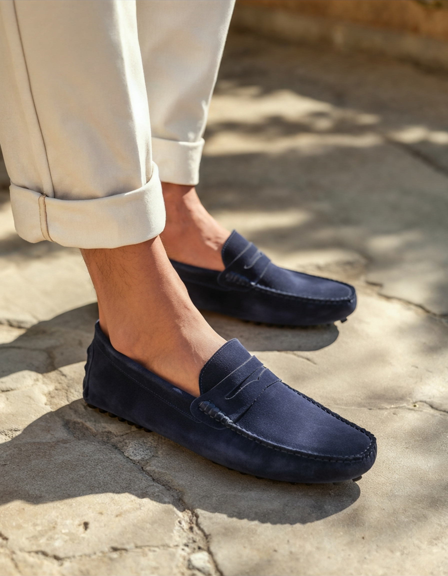 Men's suede driver loafers in Marine Blue - front view