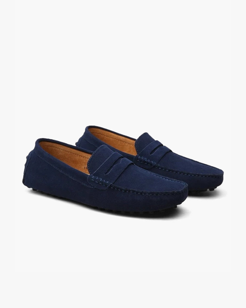 Men's suede driver loafers in Brown - front view