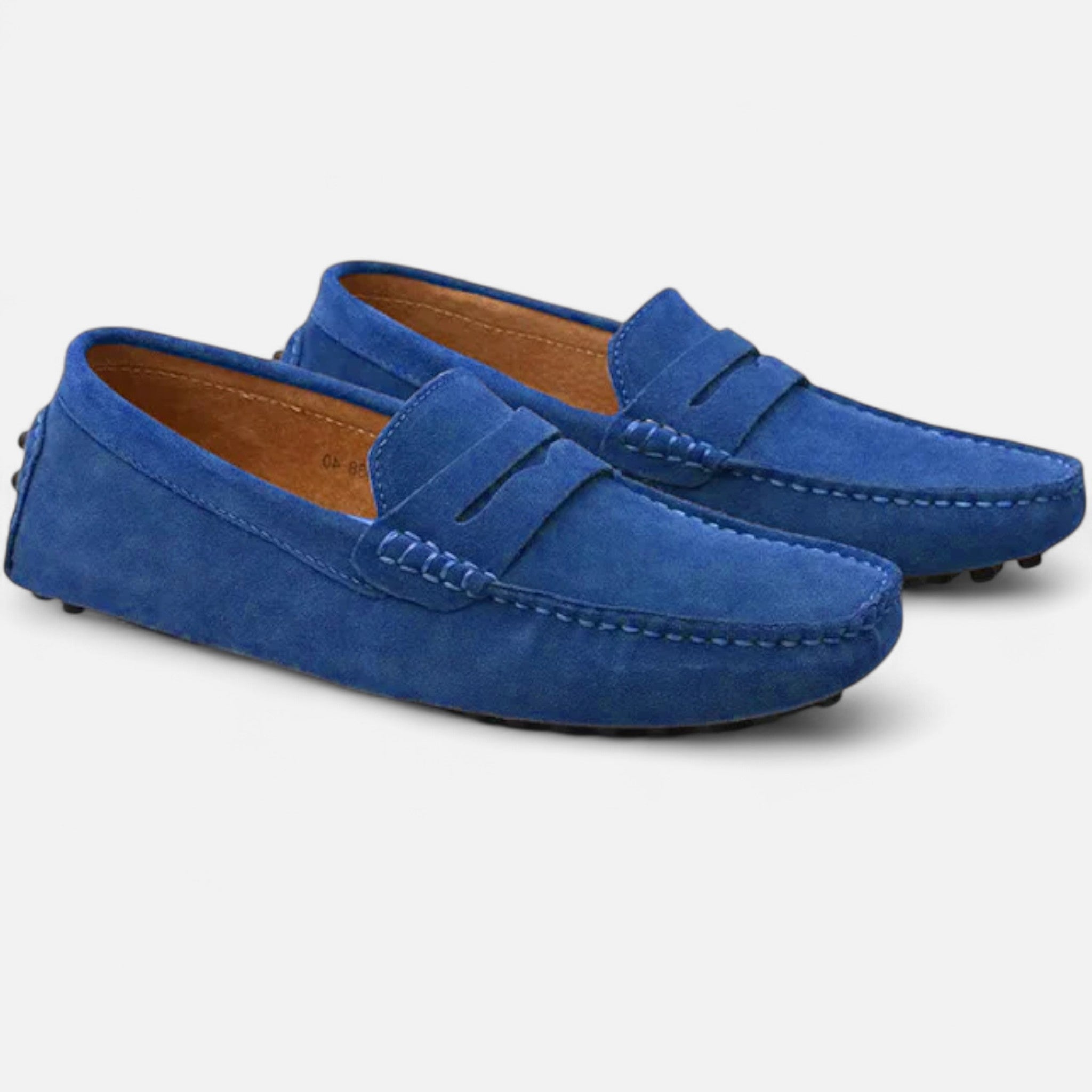 Men's suede driver loafers in Blue - front view