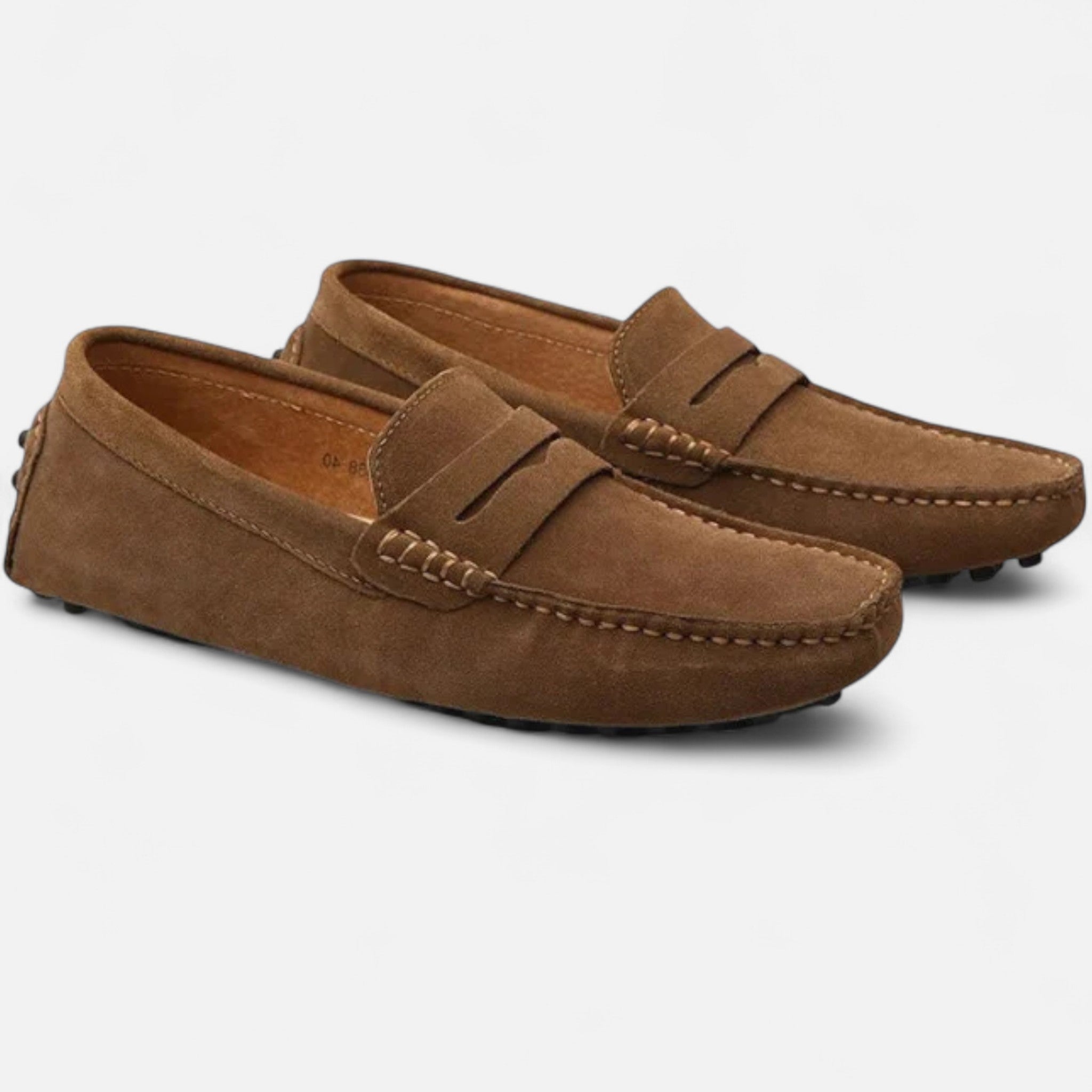 Men's suede driver loafers in Light Brown - front view