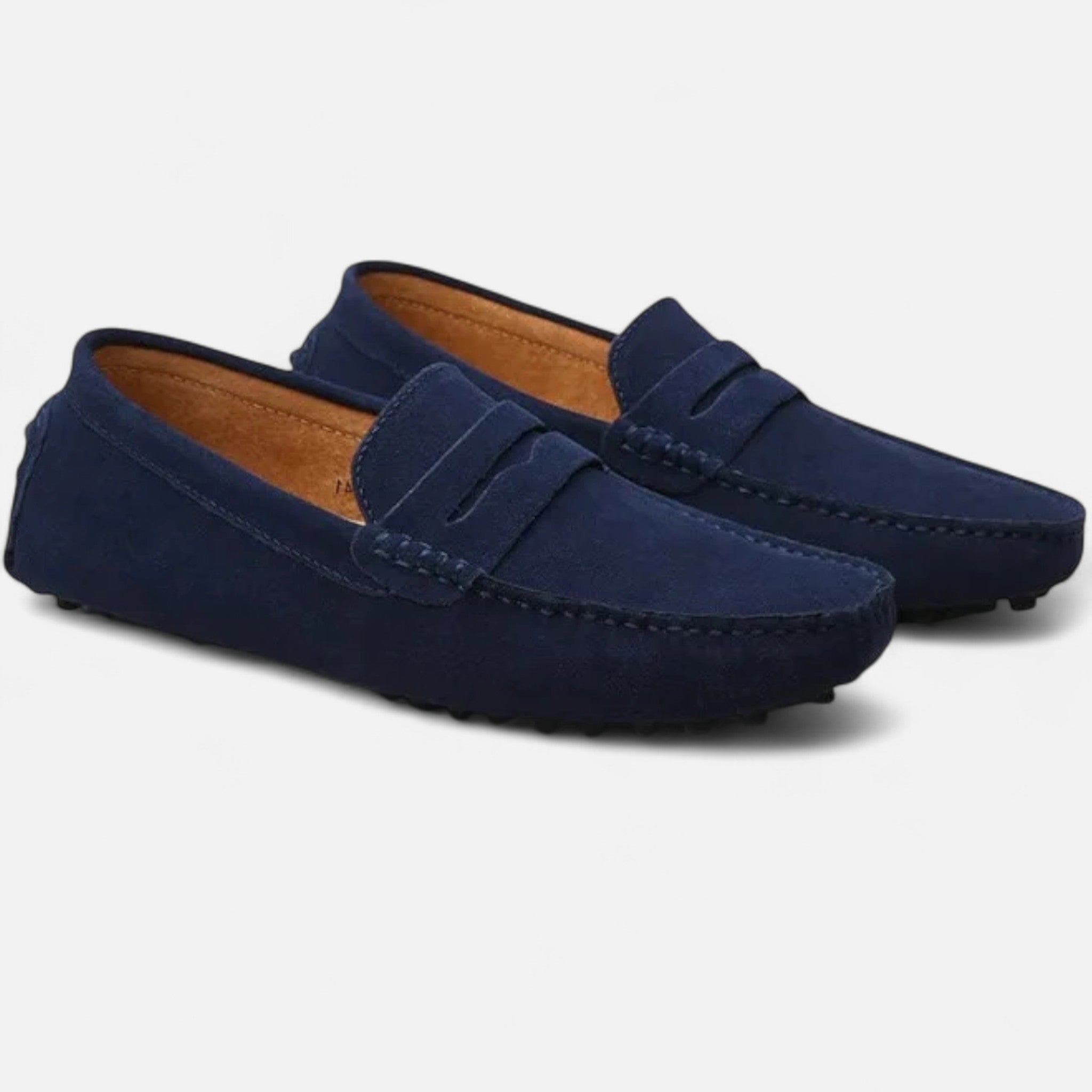 Men's suede driver loafers in Navy - front view