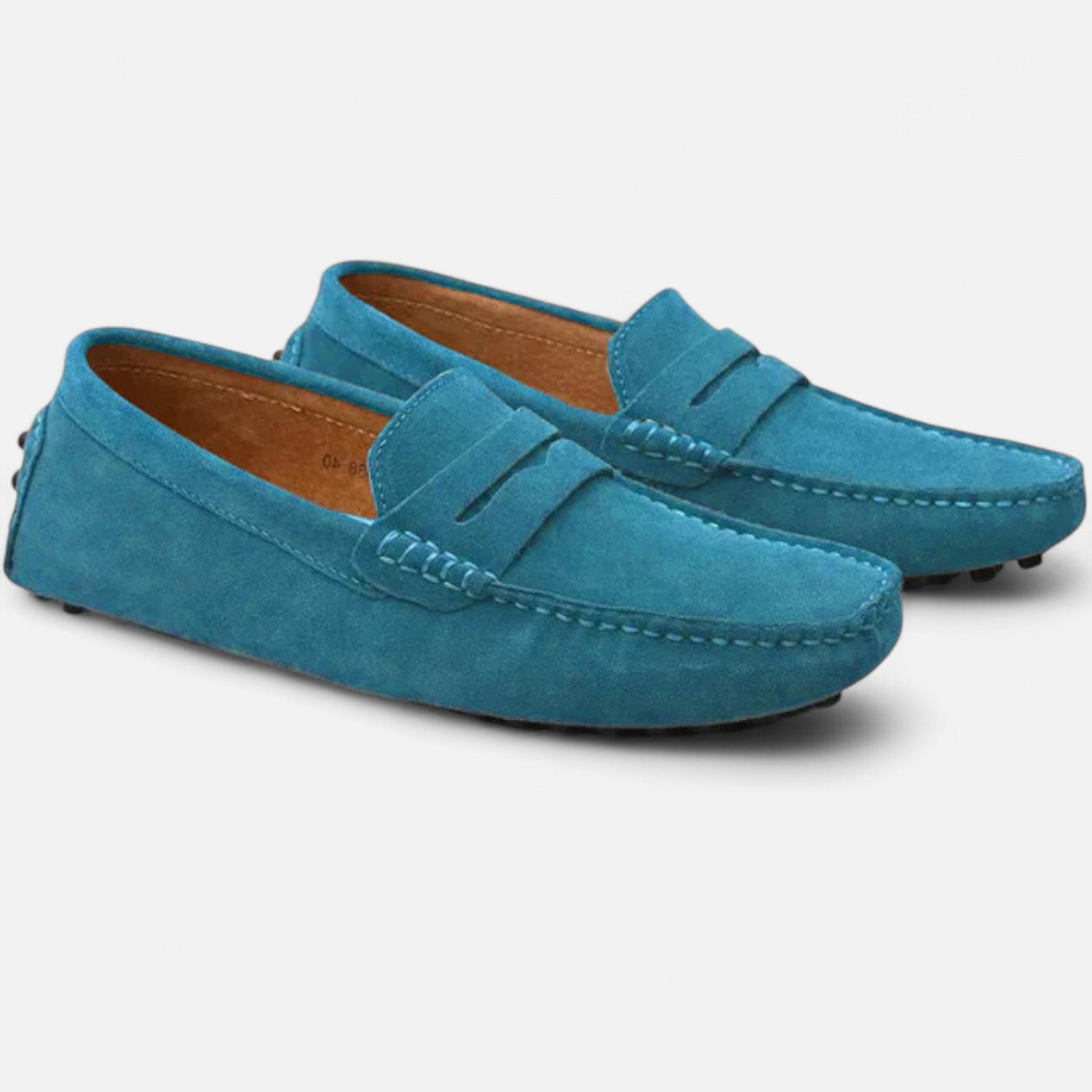 Men's suede driver loafers in Ocean Blue - front view