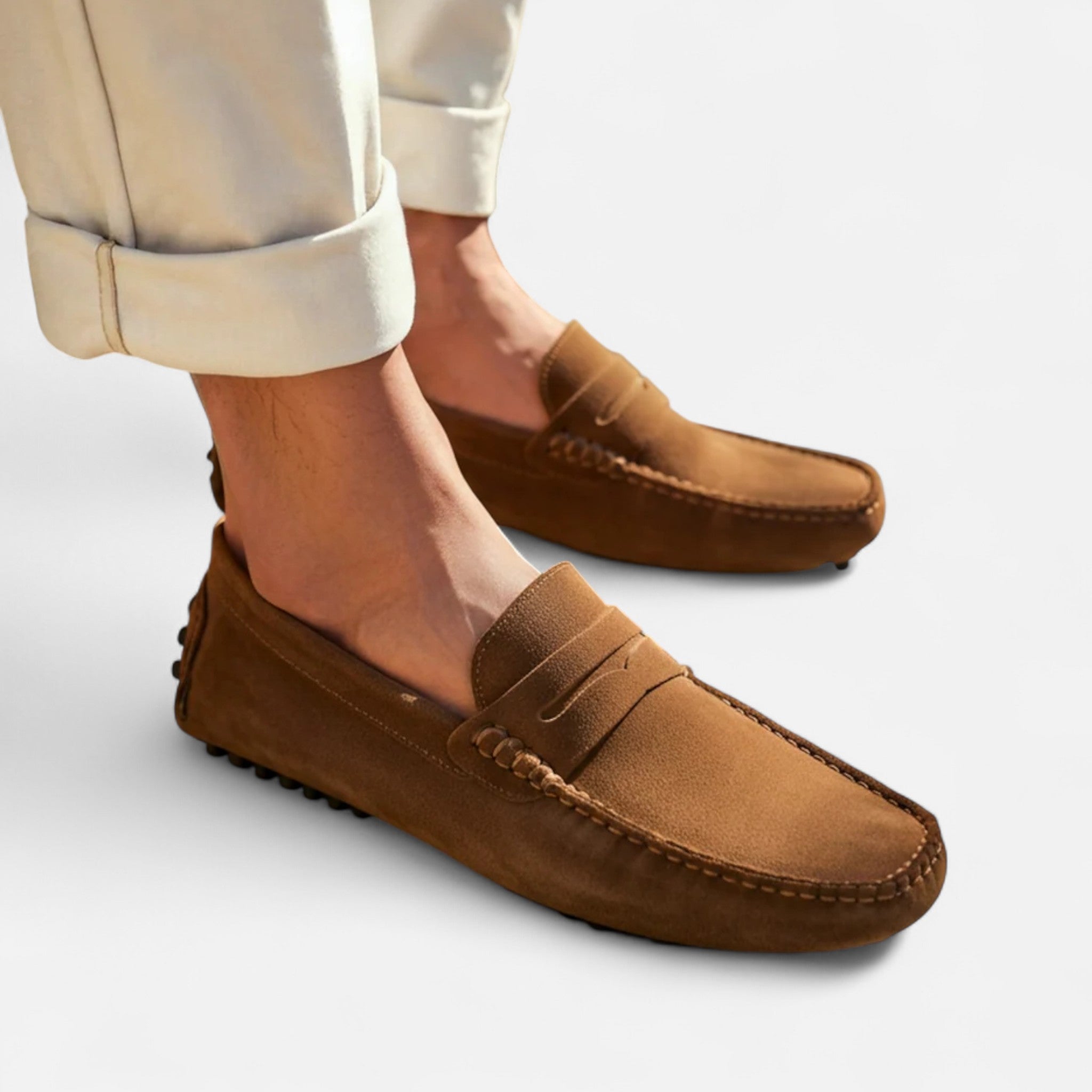 Men's suede driver loafers - worn view